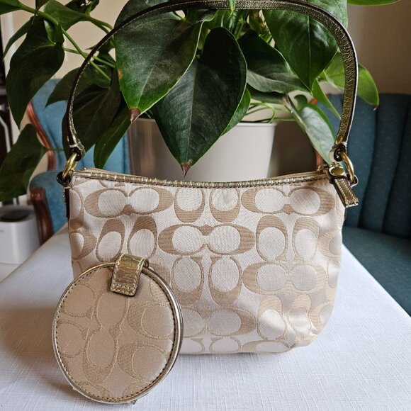 Coach Handbag With Matching Mirror Khaki Gold-Item #711 - Picture 2 of 4